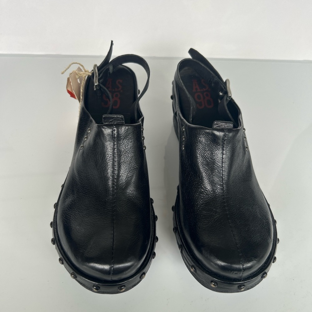 A. S. 98 PUKE Black Leather Platform Clogs with Studded bottom size 38 - Picture 6 of 6